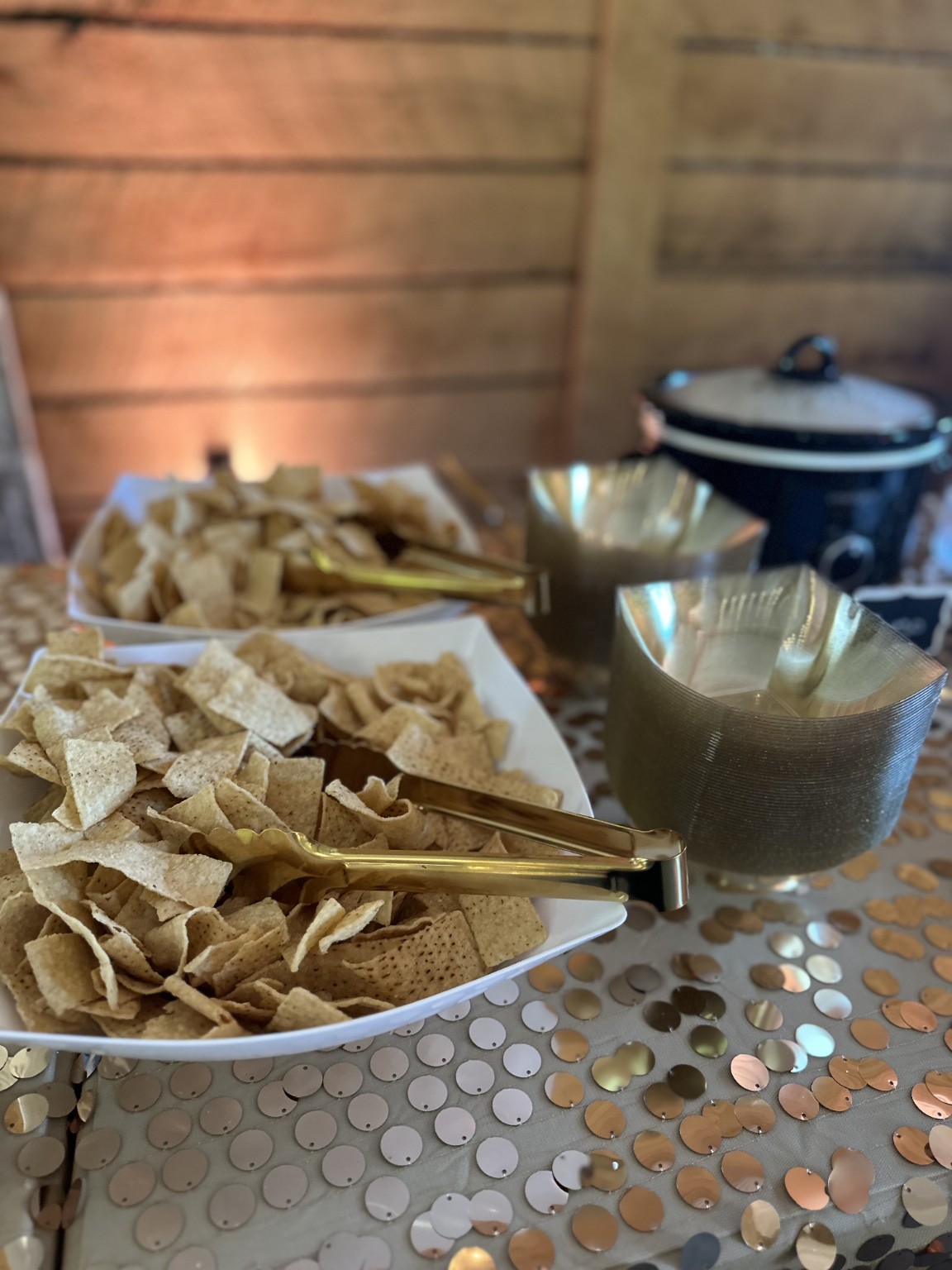 Fresh tortilla chips ready for Paco's nacho bar