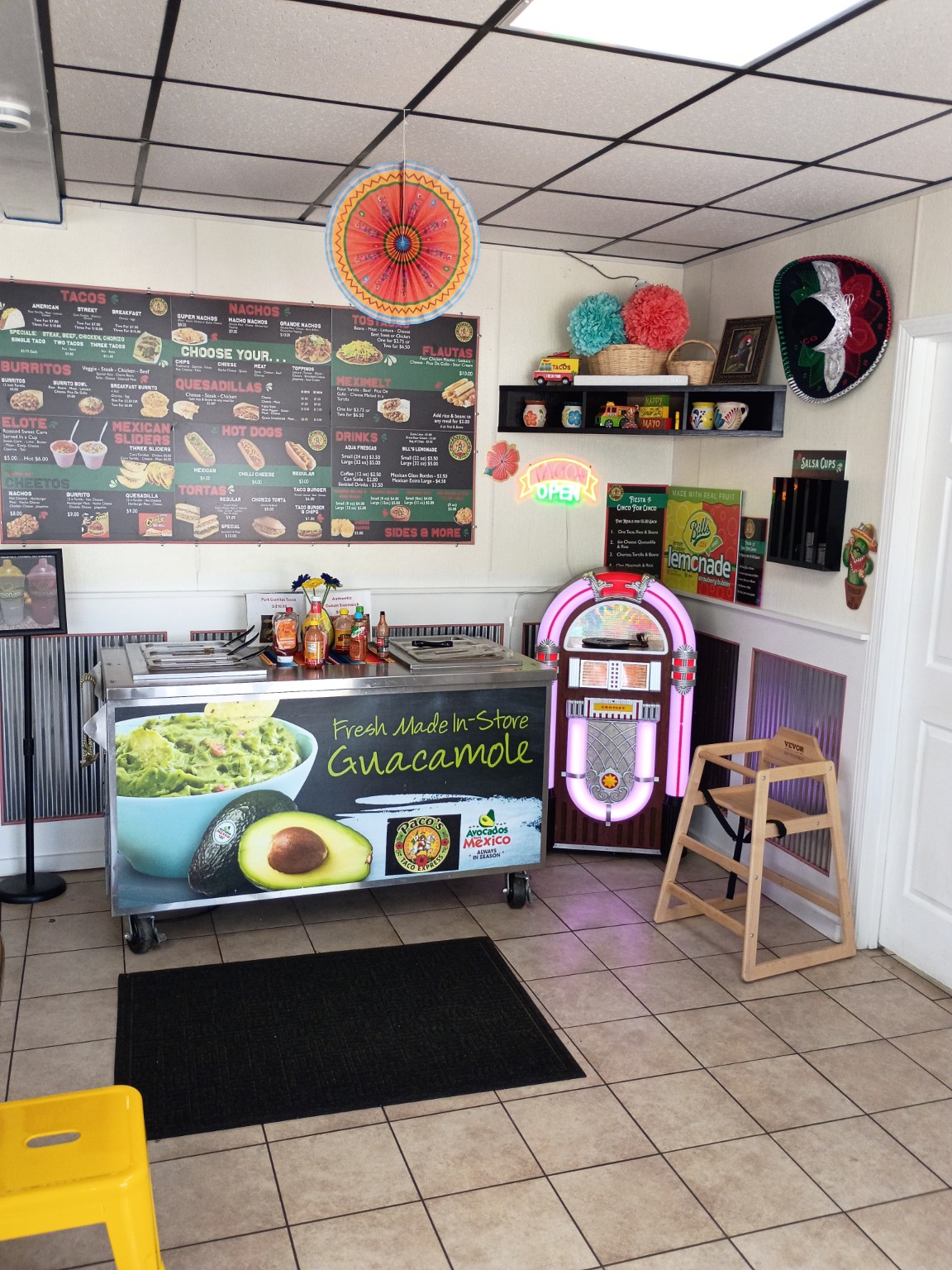 Inside Paco's Taco Express dining room